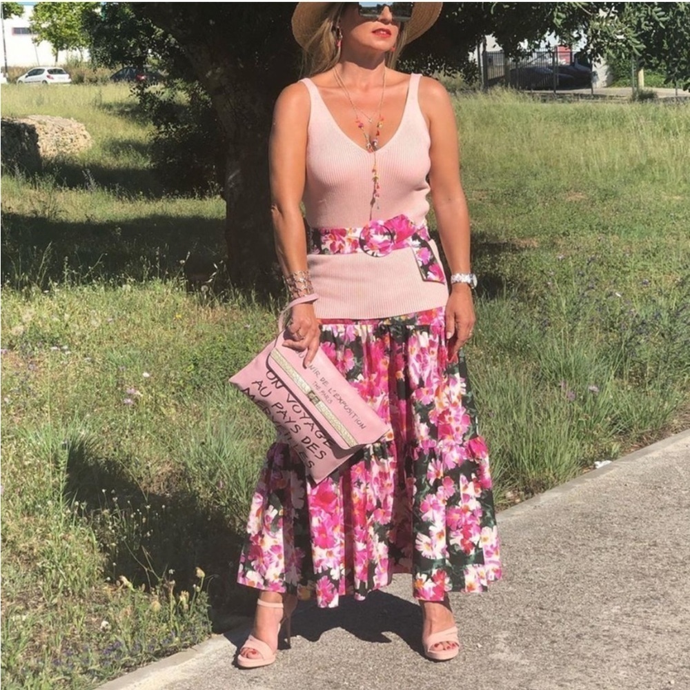 Zara Bloggers Fav Tiered Pleated Vibrant Floral Maxi Skirt Size XS Belted Spring - Picture 5 of 16